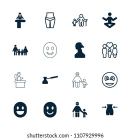 Figure icon. collection of 16 figure filled and outline icons such as airport desk, slim, chess horse, family, turk, yoga. editable figure icons for web and mobile.