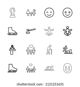 Figure icon. collection of 16 figure outline icons such as airport desk, smiling emot, yoga, ice skating, turk, ice skate. editable figure icons for web and mobile.