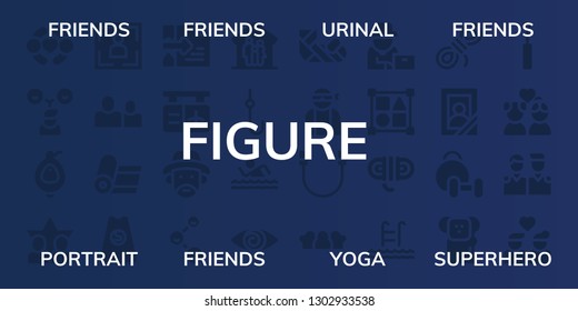  figure icon set. 32 filled figure icons. on blue background style Simple modern icons about  - Friends, Urinal, Portrait, Yoga, Superhero, Hacker, Gate, Farmer, Family, Hook