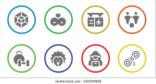 figure icon set. 8 filled figure icons.  Simple modern icons about  - 3d modeling, Weightlifting, Friends, Hedgehog, Gate, Hacker, Foosball, Rope