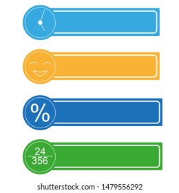 The figure icons of clock, speed, hours, days, and percent are placed in squares for text. Icons for business, project, presentation, site.
