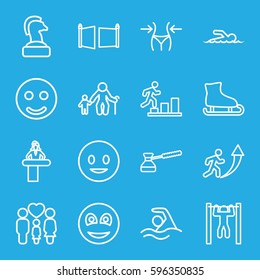 figure icons set. Set of 16 figure outline icons such as airport desk, slim, bar   tightening, family, smiley, turk, gate, swimmer, swimming, smiling emot, smile, man going up