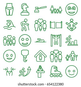 Figure icons set. set of 25 figure outline icons such as airport desk, slim, man in home, hook, bar   tightening, family, smiley, turk, gate, swimmer, swimming, skate rollers