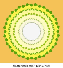 Figure illustration with a circle the green leaves of the Bush, yellow circles with elements of ornament to decorate the wrapper and design cards
