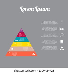 In the figure infogaphic in the form of a triangle. Infographics for business, project, presentation Infographic on five positions, with icons, example of designing text.