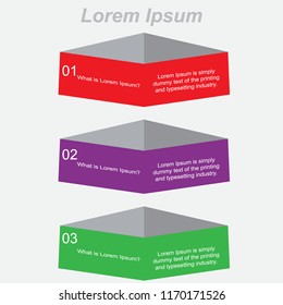 The figure is infographic in 3D, with red, violet, green, with numbers. Infographics with icons for text. Business presentation, infographics for text in the magazine.