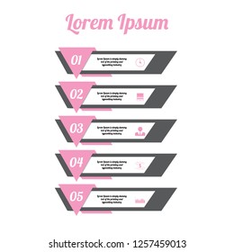 The figure is infographic, with 5 positions with nomar and pink colored icons. infographics Infographics for business, project, presentation
