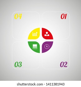 The figure is infographic in the form of transparent squares, with colorful mediums and numbers, icons. Infographics for presentation, project, business.