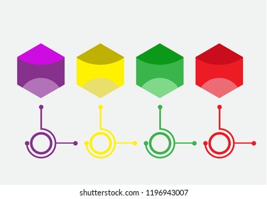 The figure is an infographic of four-position hexagons, in bright colors. Infographics for text, for a site, for presentation, for business.