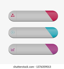 In the figure infographic on 3 positions multicolored figures, with numbers, icons and place for text. Infographics for business, project, presentation.