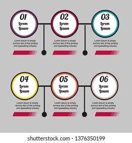 In the figure infographic on 6 positions in the form of circles, with numbers and text. Infographics for business, project, presentation.