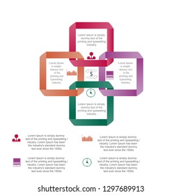 In the figure infographics for business, project, presentation. Informational information from four positions, infographics in the form of squares, infographics with numbers, icons, examples of text e
