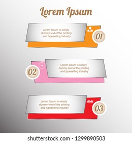 In the figure infographics for business, project, presentation. Infographics for three positions, with numbers, icons, an example of design of the text.