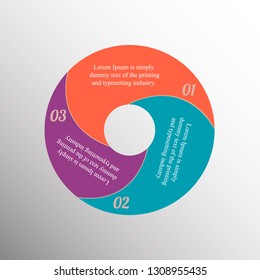 In the figure infographics for business, project, presentation. Infographics in the form of a circle, for the text, write new text, infographics with icons and examples of text typing, into three posi