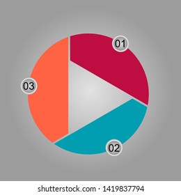In the figure infographics a circle is cut by a triangle. Infographics consists of three parts of different colors. Infographics for business, project, presentation.