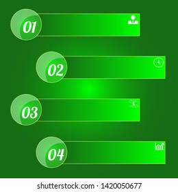 In the figure infographics circle cut out rectangles with a circle, green shades. . Infographic with numbers. Infographics for business, program, presentations.
