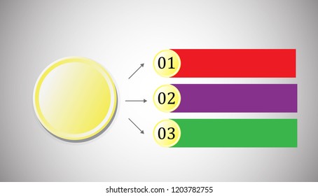 In the figure infographics with circles and bright rectangles for text on three positions. Infographics for business, presentation, site, project.