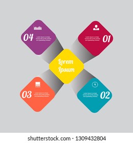 In the figure infographics in the form of five squares. Infographics for business, project, presentation. Infographics on five positions, with icons.