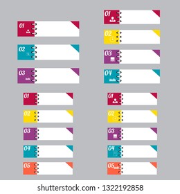 In the figure infographics in the form of rectangles fastened, infographics with numbers, icons for text typing, multi-colored. 4 pieces. Infographics for business, project, presentation