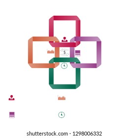 In the figure infographics in the form of squares, infographics are bright squares, icons are placed from below, you can enter text, numbers. Infographics for text, project, business.