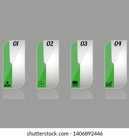 In the figure infographics in the form of squares with rounded corners, infographics of green with icons, numbers in black. Infographics for presentation, project, business.