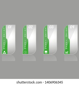 In the figure infographics in the form of squares with rounded corners, infographics on 4 green steps with icons, numbers and white text, shadows, infographics for presentation, project, business.