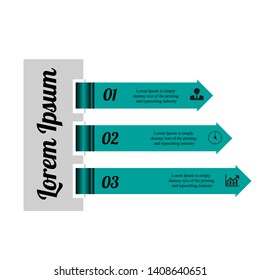 In the figure infographics in the form of three green arrows, the figure icons, number steps and an example of text inscription. Infographics for business, project, presentation.