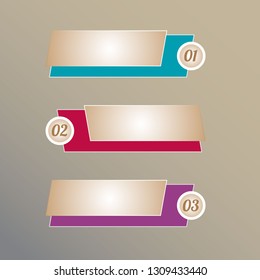 In the figure, infographics in the form of three squares. Infographics for business, project, presentation. Infographics on three positions is multicolored.
