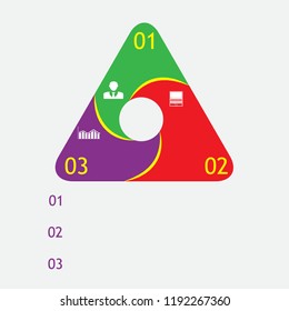In the figure infographics in the form of a triangle in violet, red, green colors. Infographic for text only with numbers. Infographics for business presentation, site, infographic for the magazine.