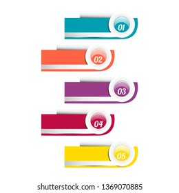 In the figure, the information point is 5 positions, multi-colored infographic with white numbers. Infographics for business, project, presentation.