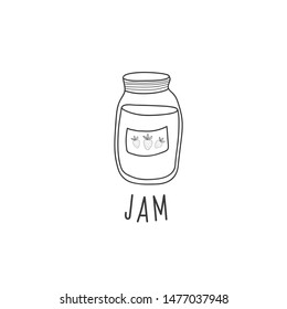 Figure jars of strawberry jam in the style of a doodle. Vector illustration by hand.