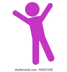 Figure Joy vector icon. Style is flat symbol, violet color, rounded angles, white background.