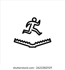 Figura Saltar sobre el icono de contorno de trampa. Ilustración de arte de línea de salto de figura.