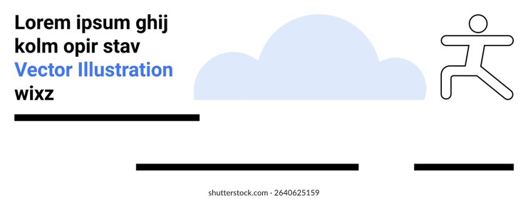 Figure jumping over lines, cloud shape and placeholder text. Ideal for web design, business presentations, fitness themes, infographics, promotional materials, educational content, landing pages