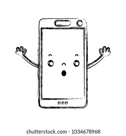 figure kawaii smartphone cute scared face