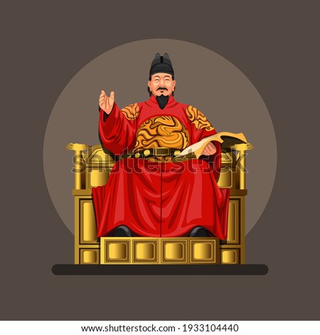 Figure of King Sejong the great, he was the fourth king of the Joseon Dynasty of Korea. symbol concept in cartoon illustration vector