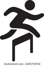 A figure leaps over a hurdle.