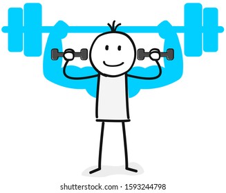 figure lifts weights in the air