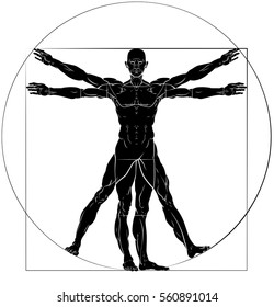 A figure like Leonard Da Vinci s Vitruvian man anatomy illustration