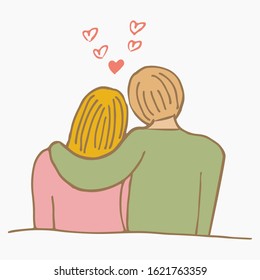 Figure of Lovers Sitting Next to Each Other Head to Head. Color Vector Illustration.