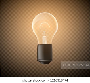figure of a luminous light bulb on a transparent background