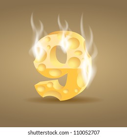 Figure made of hot cheese (see other cheese characters in my portfolio), vector illustration, eps10, transparent shadow and smoke