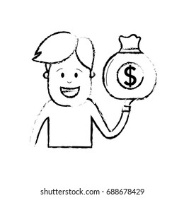 figure man with bag cash money in the hand