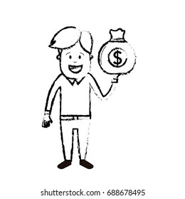 figure man with bag cash money in the hand