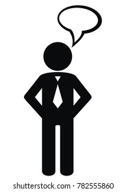 Figure of man with bubble, black vector icon