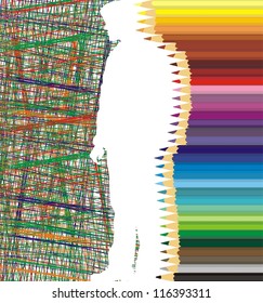figure of a man created a pencil and lines
