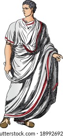 The figure of a man in the historical costume of the Roman consul. Vector image.