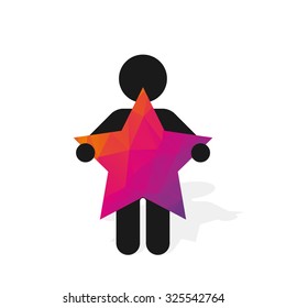 figure man holds pink star