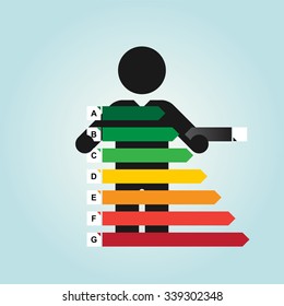 figure man holds simple energy label