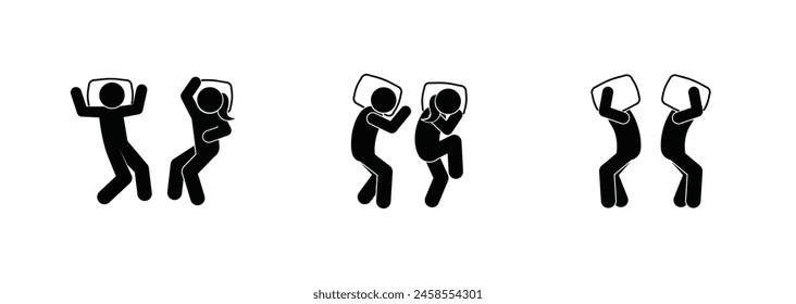 figure man icon, stickman sleeping, poses of sleeping people